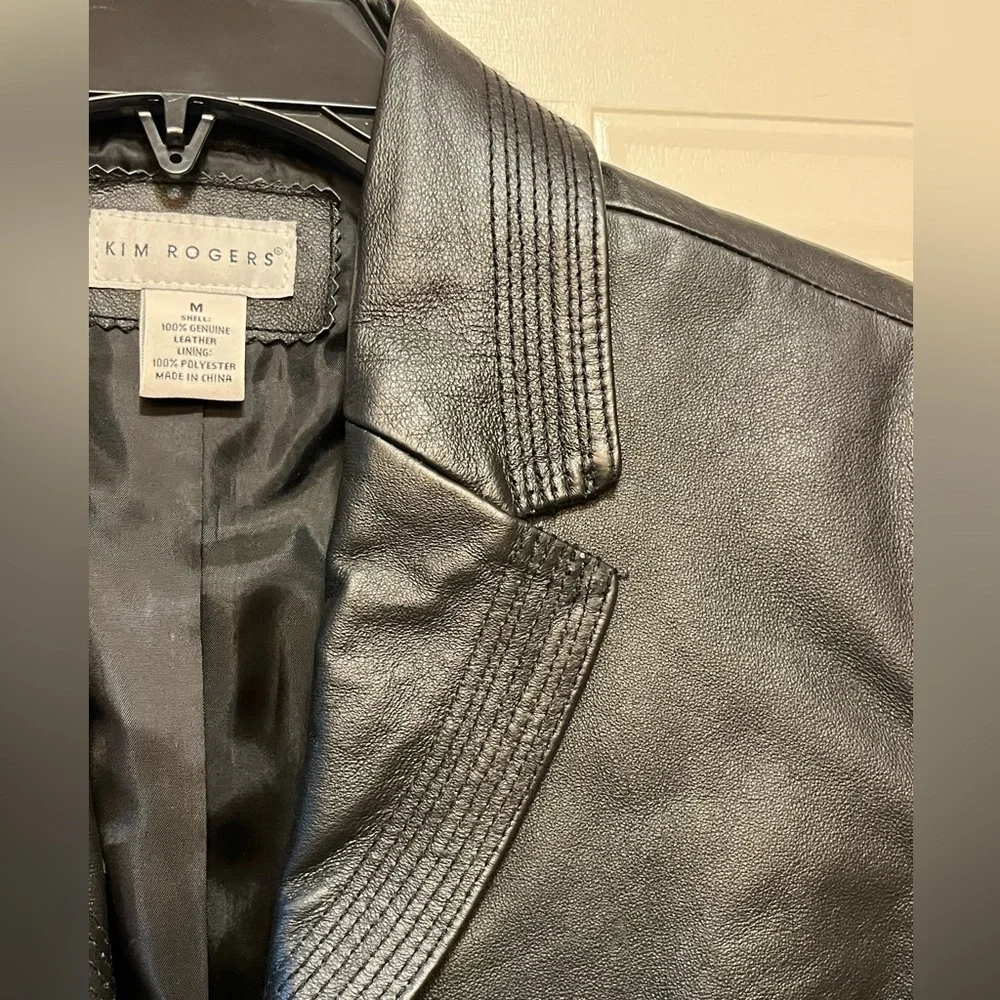 Kim Rogers Black Genuine Leather Blazer Jacket Size Medium